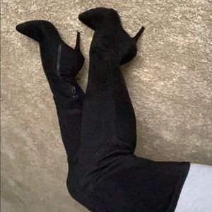 Black faux suede over the knee boots